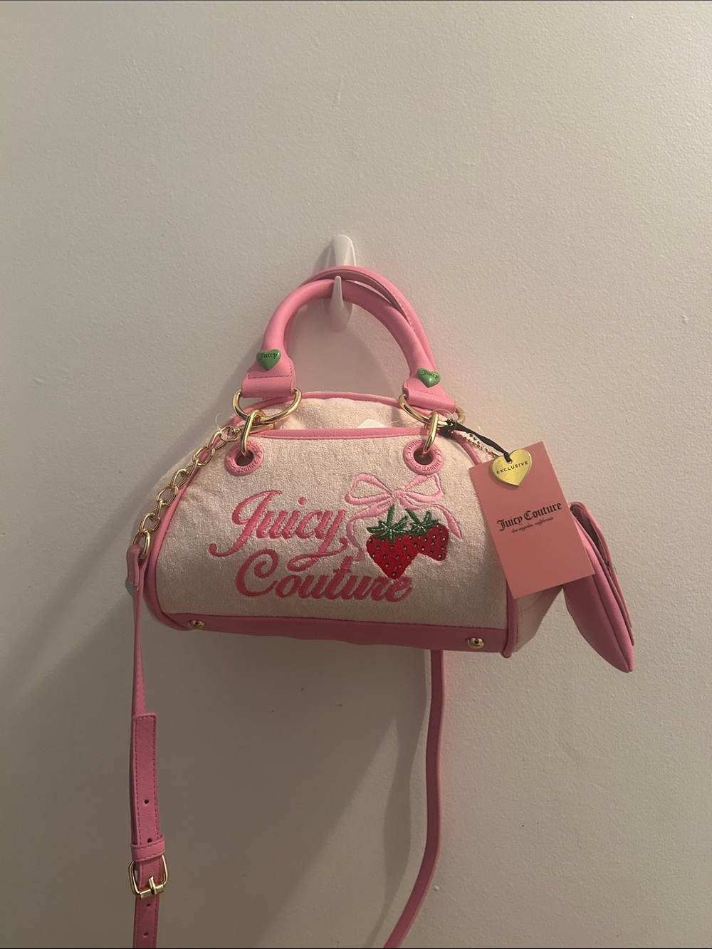 Juicy Couture Cream and Pink Strawberry Embroidered Satchel